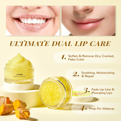 Turmeric Honey Lip Care Kit with Sugar Lip Scrub, Jelly Lip Sleep Mask for Dark Lip Treatment, Exfoliating, Repairing