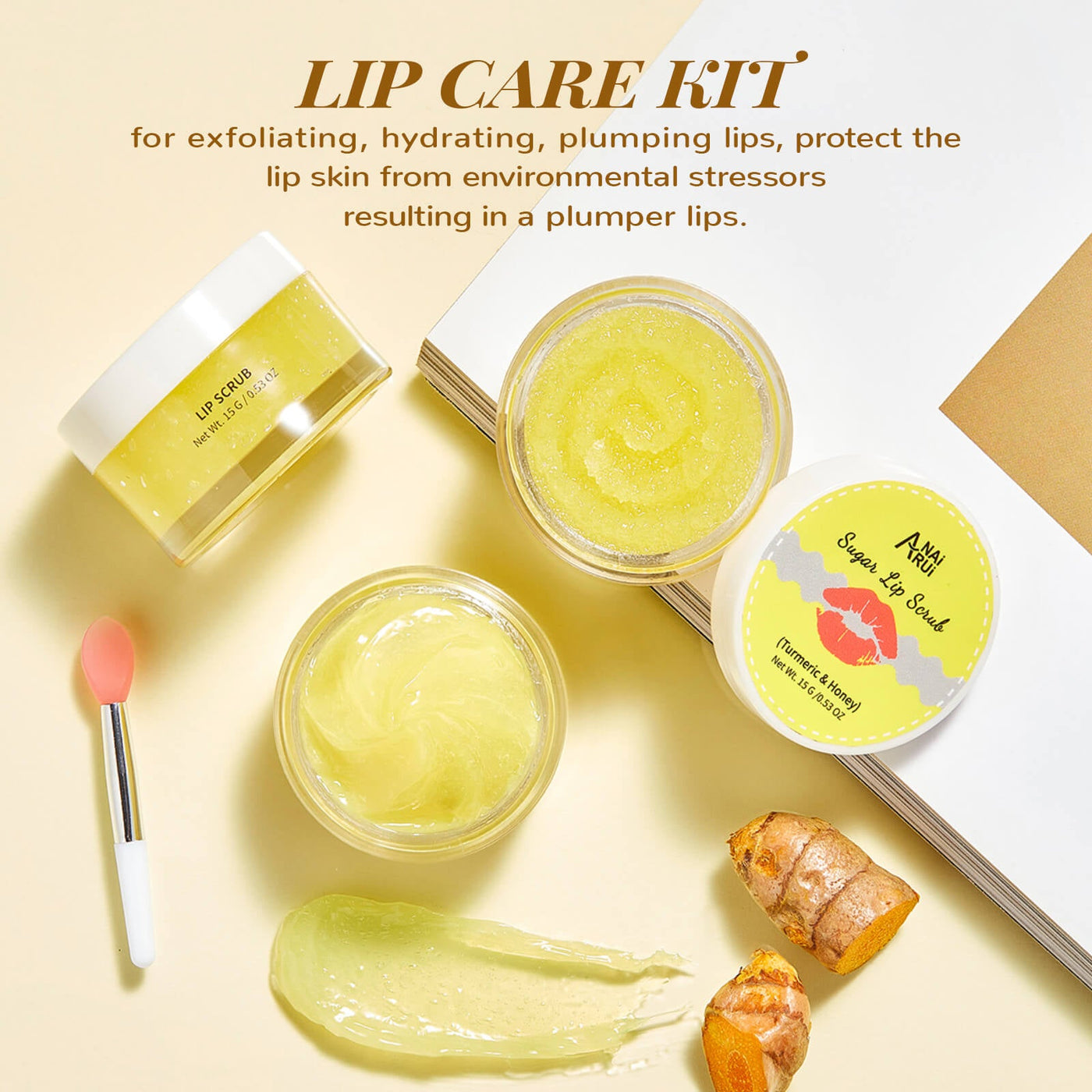 Turmeric Honey Lip Care Kit with Sugar Lip Scrub, Jelly Lip Sleep Mask for Dark Lip Treatment, Exfoliating, Repairing