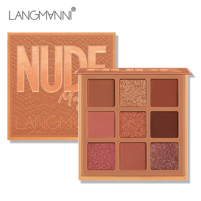 Langmanni 9 Colors Nude Eyeshadow Makeup Palette Matte Lasting Waterproof Non-Flying Powder Makeup Cosmetics