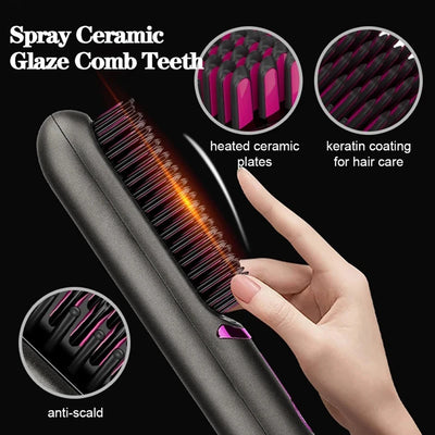 Wireless Hair Straightener Brush Fast Heated Straightener Brush Third Gear Adjustable Hair Curler Portable Heating Comb