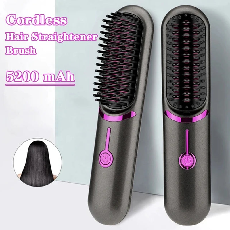 Wireless Hair Straightener Brush Fast Heated Straightener Brush Third Gear Adjustable Hair Curler Portable Heating Comb