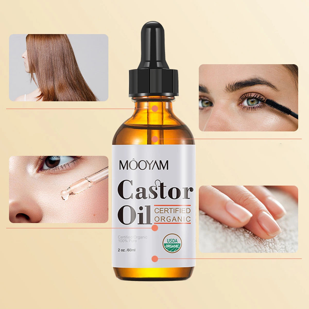 60Ml Castor Oil Hair Eyelash Brows Growth Essential Oil Moisturizer Skin Care Healthy Nourishing Conditioning Eye Skincare