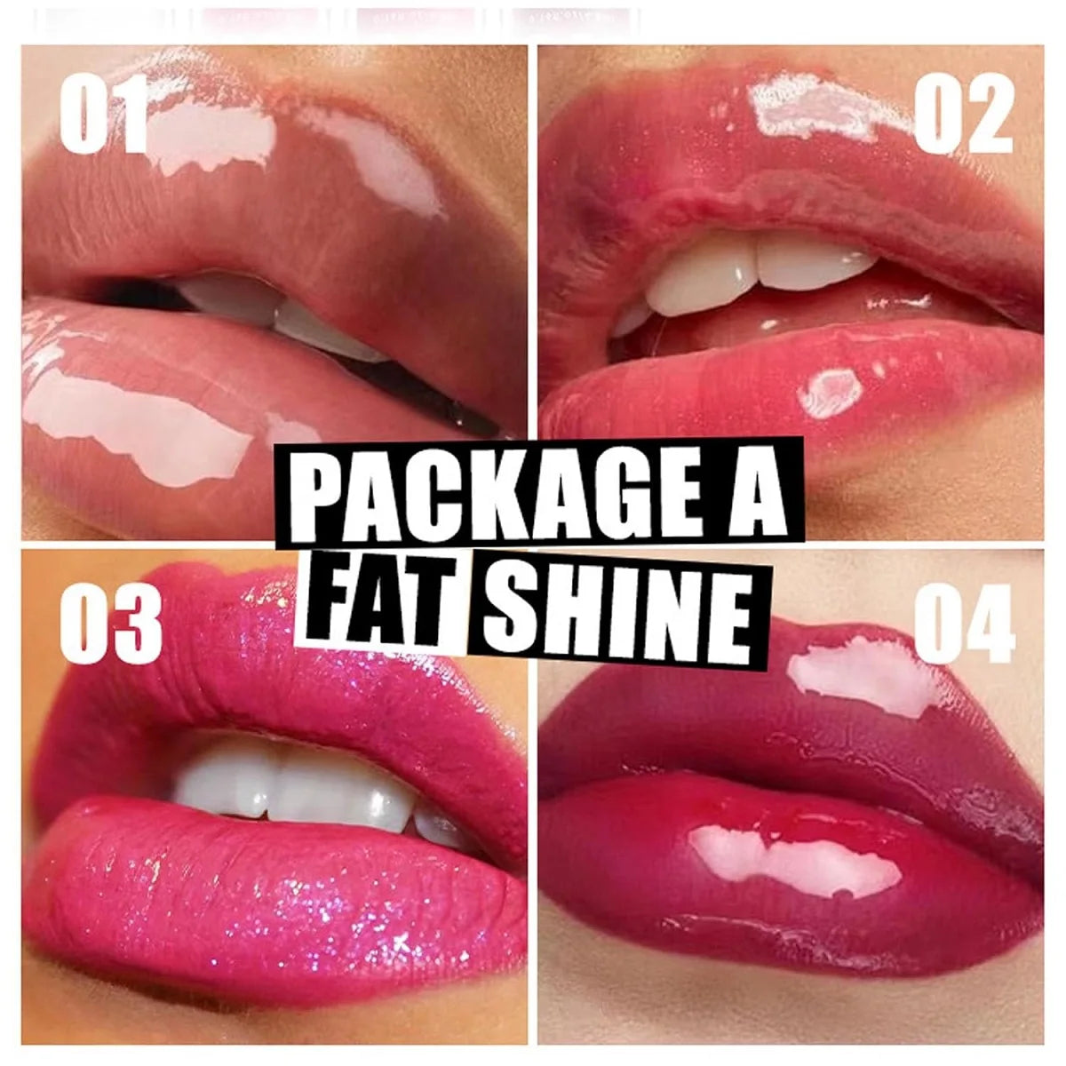 4 Colors Fat Lip Oil Lip Glaze, Drip Lip Oil Hydrating Lip Glow Oil Moisturizing Shiny Lip Gloss, Big Brush Head Tinted Plumping