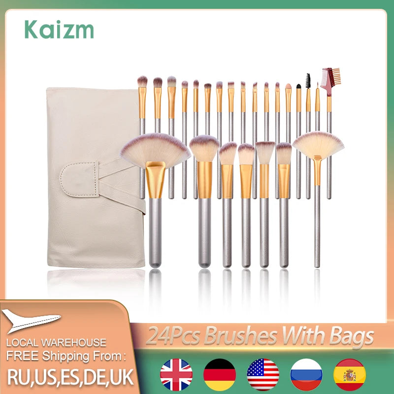 24Pcs Makeup Brushes Sets Beauty Tools Cosmetics Blending Eyeshadow Lip Powder Foundation Make-Up Brush Tool Kit with Bags