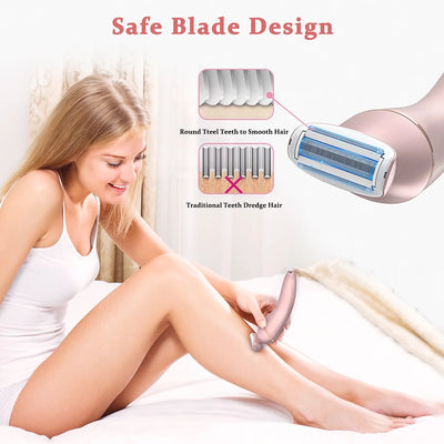 2 in 1 Womens Epilator, Painless Women Electric Shaver IPX6 Waterproof Wet/Dry Lady ​Electric Razor, Cordless Hair Removal USB Recharge for Legs Underarms Face Armpit Bikini Trimmer