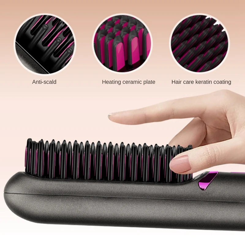 Wireless Hair Straightener Brush Fast Heated Straightener Brush Third Gear Adjustable Hair Curler Portable Heating Comb