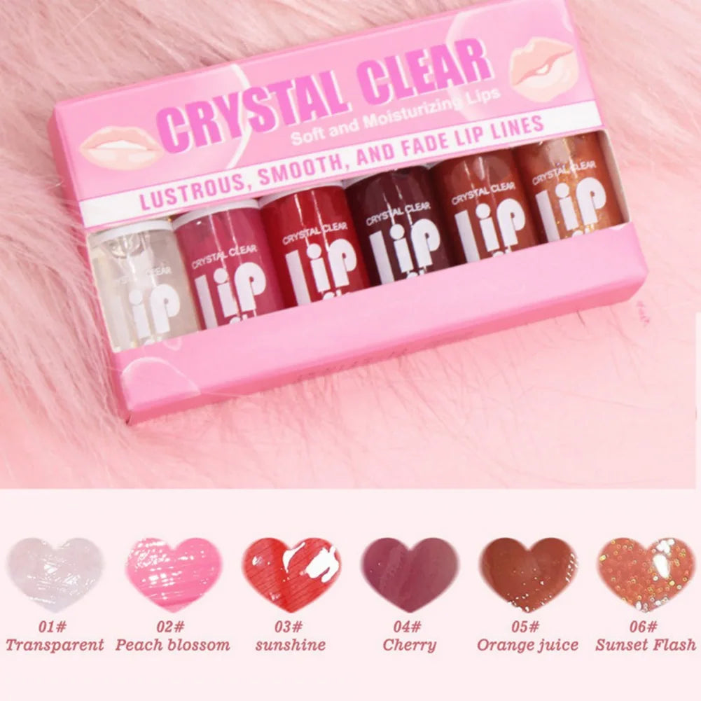 6Pcs/Set Moisturizing Lip Gloss Lip Plumper Makeup Glitter Liquid Lipstick Transparent Lip Glaze Hydrating Lip Oil Cosmetic