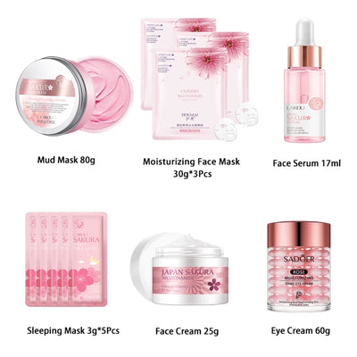 Facial Products Kit Sakura Skin Care Set Facial Cleanser Face Cream Fade Dark Circles Eye Cream Korean Skincare Products