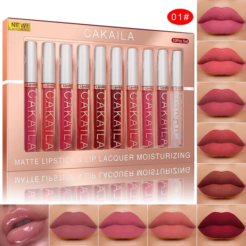 10Pcs/Set Matte Liquid Lip Gloss Lipstick Long Lasting Non-Stick Cup Makeup Not Fade Lip Glaze Kit Gifts Maquiagem Beauty Health