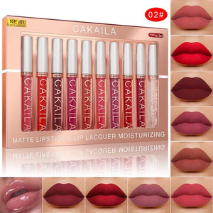 10Pcs/Set Matte Liquid Lip Gloss Lipstick Long Lasting Non-Stick Cup Makeup Not Fade Lip Glaze Kit Gifts Maquiagem Beauty Health