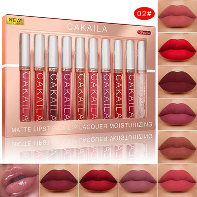 10Pcs/Set Matte Liquid Lip Gloss Lipstick Long Lasting Non-Stick Cup Makeup Not Fade Lip Glaze Kit Gifts Maquiagem Beauty Health